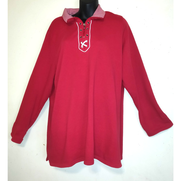 Allison Daley Red Sweatshirt Plus 2X Nautical Boating Sailor Pinstripe Candy - Picture 2 of 16